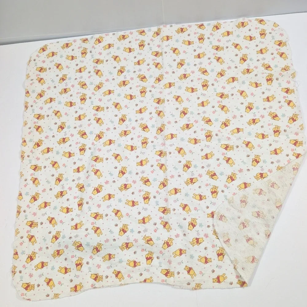 Vintage Disney Winnie the Pooh Receiving Blanket White Floral Bee Butterfly